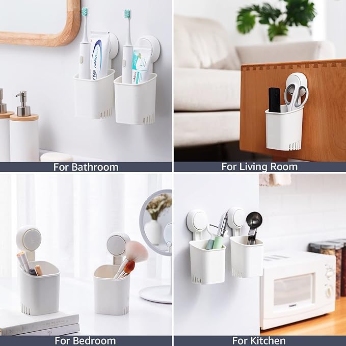 Punch-Free Toothbrush Holder Wall Mount Holder, Multiuse Wall Holder for Toothbrushes, Toothpaste, Shaver, Razor And Makeup Brush (Pack of - 1)