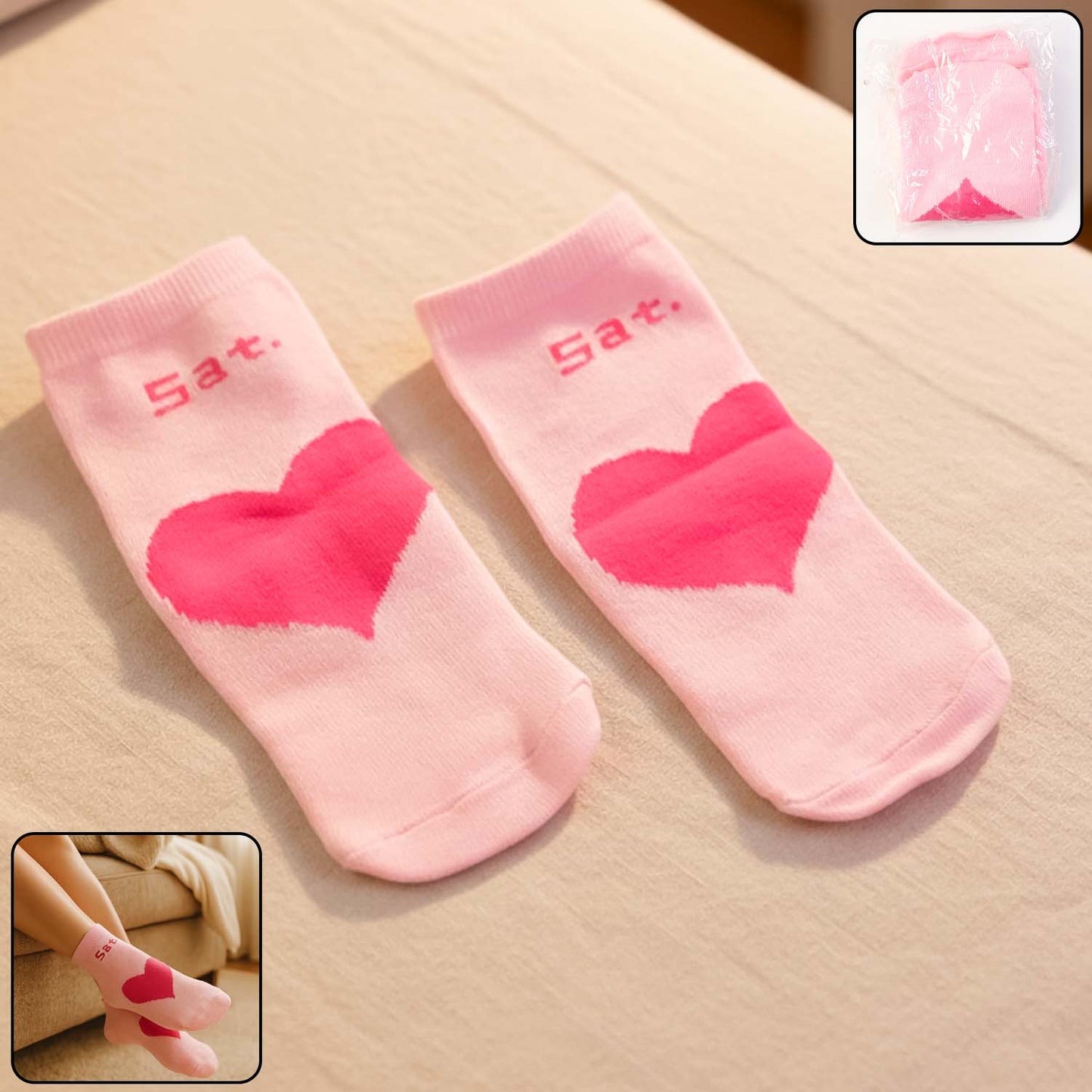 Cute Heart Print Ankle-length Socks (1 Pair)