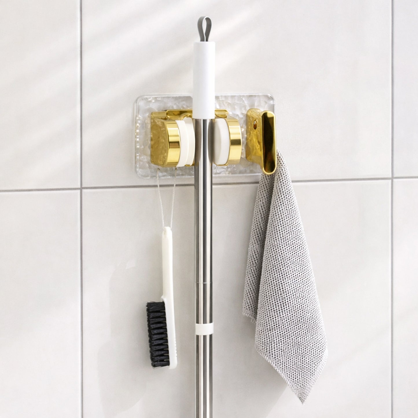 Wall Mounted Broom Mop Holder With Strong Grip Clips