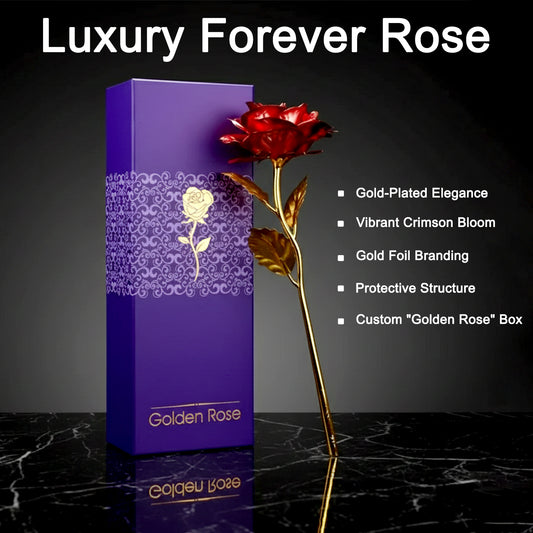 24k Artificial Golden Rose Gold Red Rose With Gift Box (10 Inches)