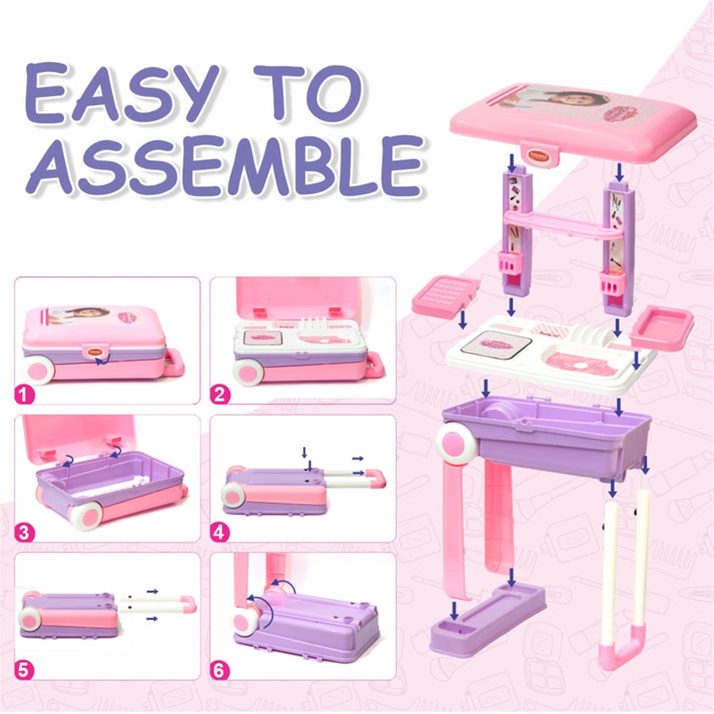 17746 Big Beauty Set Suitcase On Wheel The Ultimate Beauty Set On Wheels For Girls Makeup Kit Is Easy To Clean Use Portable Beauty Set With 25 Pieces For 3 Years Bis Approved. (Beauty Set Trolley)