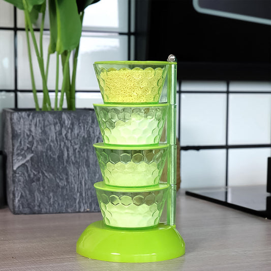 4 Section 360 Rotating Vertical Seasoning Box Plastic Pickle Tower Spice Rack (4 Layer With 4 Plastic Spoon 1 Set)