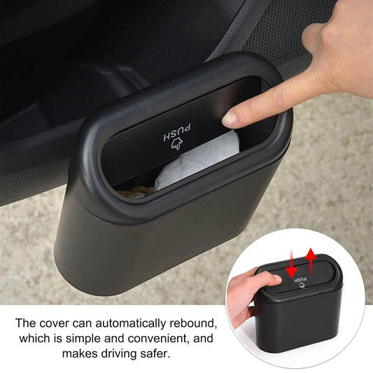 Plastic Mini Car Trash Can Bin With Lid (1 Pc With Brown Box)