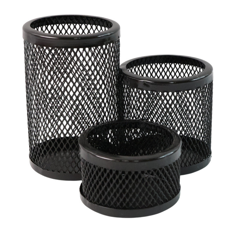 Khyati Trio Metal Mesh Pen Stand 3-in-1 Round Desk Organizer Set