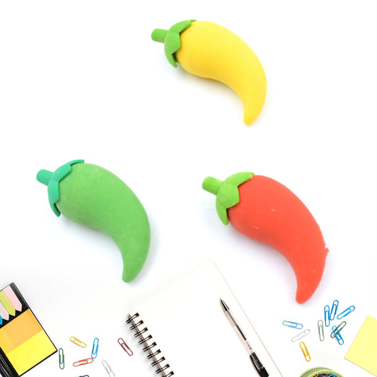 4626 3d Fancy Stylish Colorful Chili Shape Erasers Mini Eraser Creative Cute Novelty Eraser For Children Eraser Set For Return Gift Birthday Party School Prize (3 Pc Set)