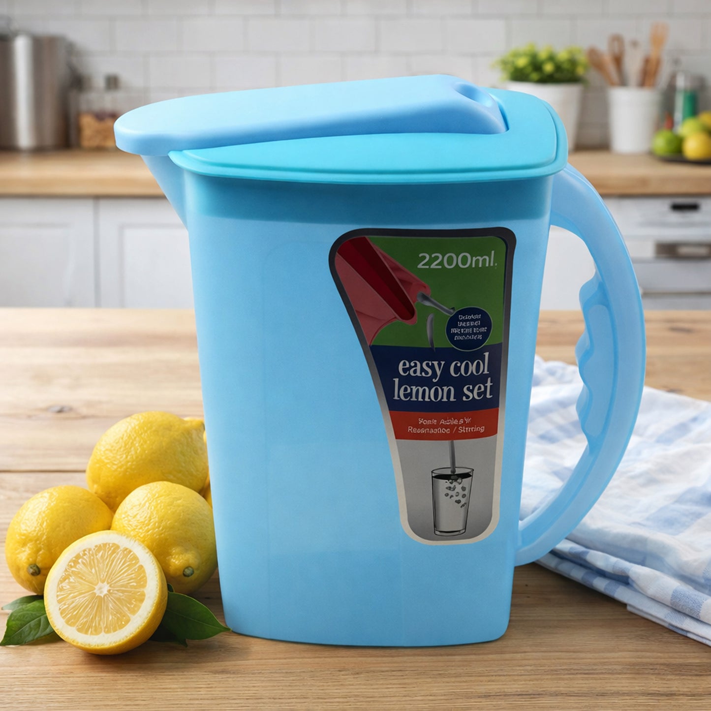 Easy Cool Lemon Set Water Jug With Lid Handle (Approx. 2200 Ml)