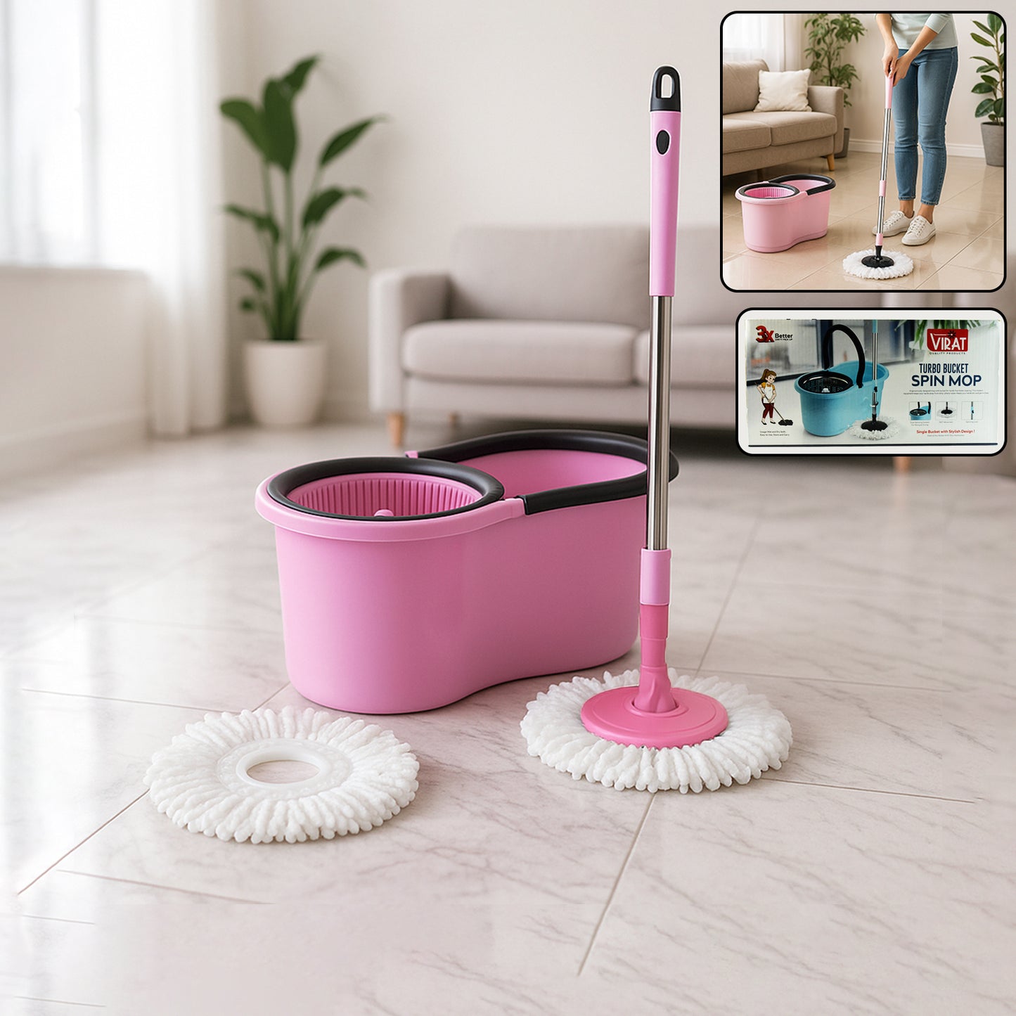 4942 Quick Spin Mop With Steel Spin Bucket Floor Cleaning Easy Wheels Big Bucket Floor Cleaning Mop With Bucket