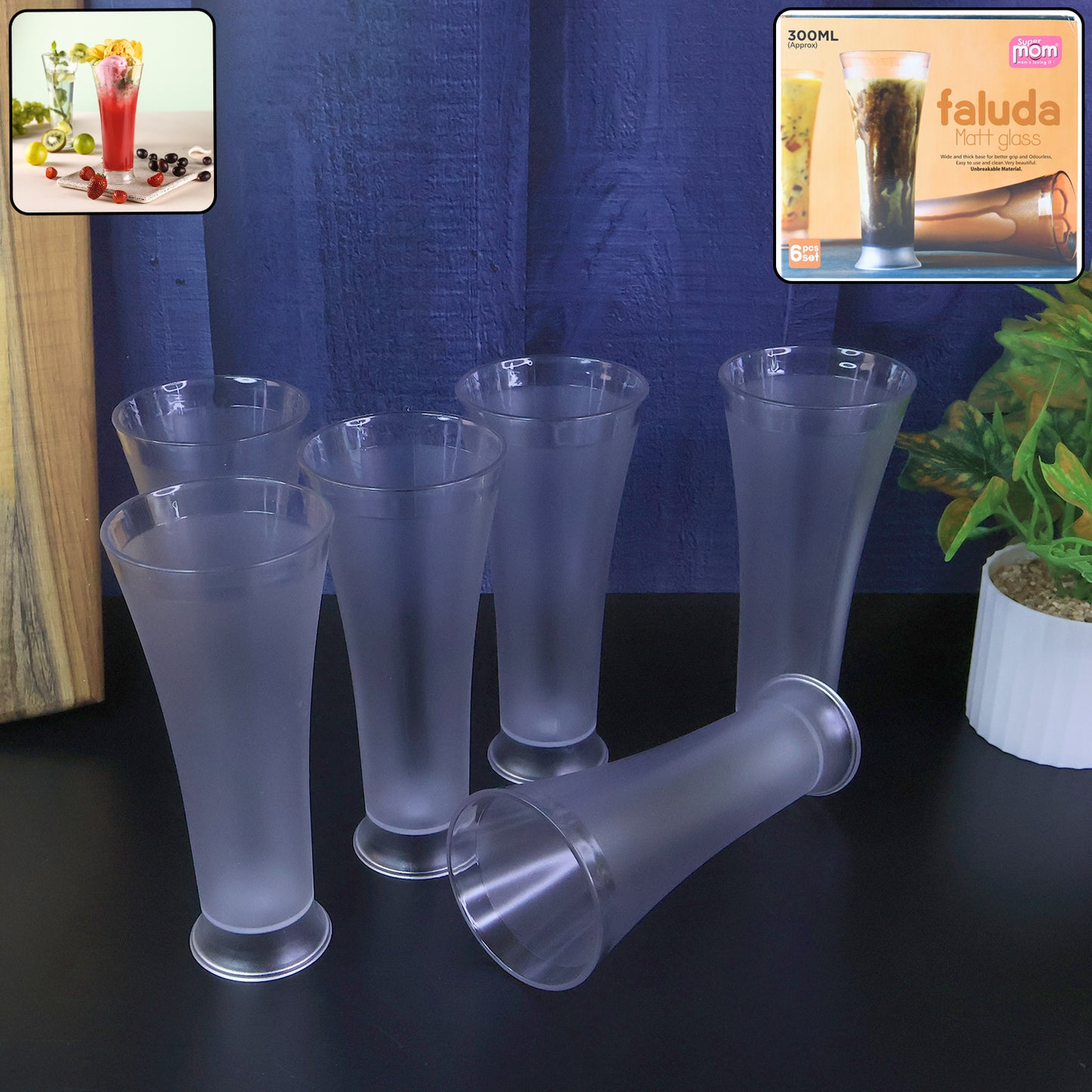 Supermom Plastic Faluda Matt Glass Set (300ml 6 Pc)
