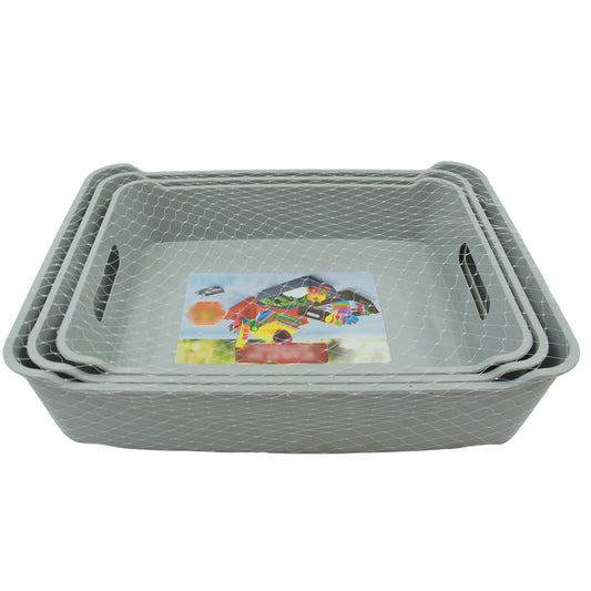 3645 Multipurpose Organising Storage Plastic Tray Fruit Vegetable Multi Purpose Tray Organizer For Kitchen Countertop Cabinet Bathroom Plastic Storage Basket For Store Fruits Vegetables Magazines Cosmetics Stationary Set Of 3