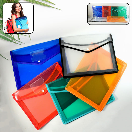 Transparent Document File Folder Multi-color Button Closure File Bags (1 Pc Mix Color)