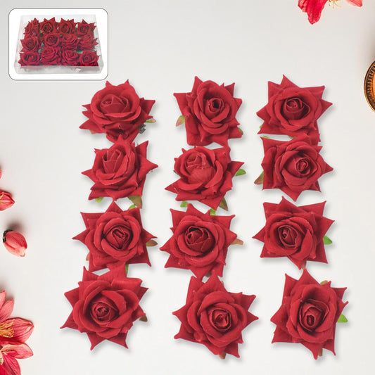 Flower Rose Hair Pin Clip Velvet Flower Design (12 Pcs Set)