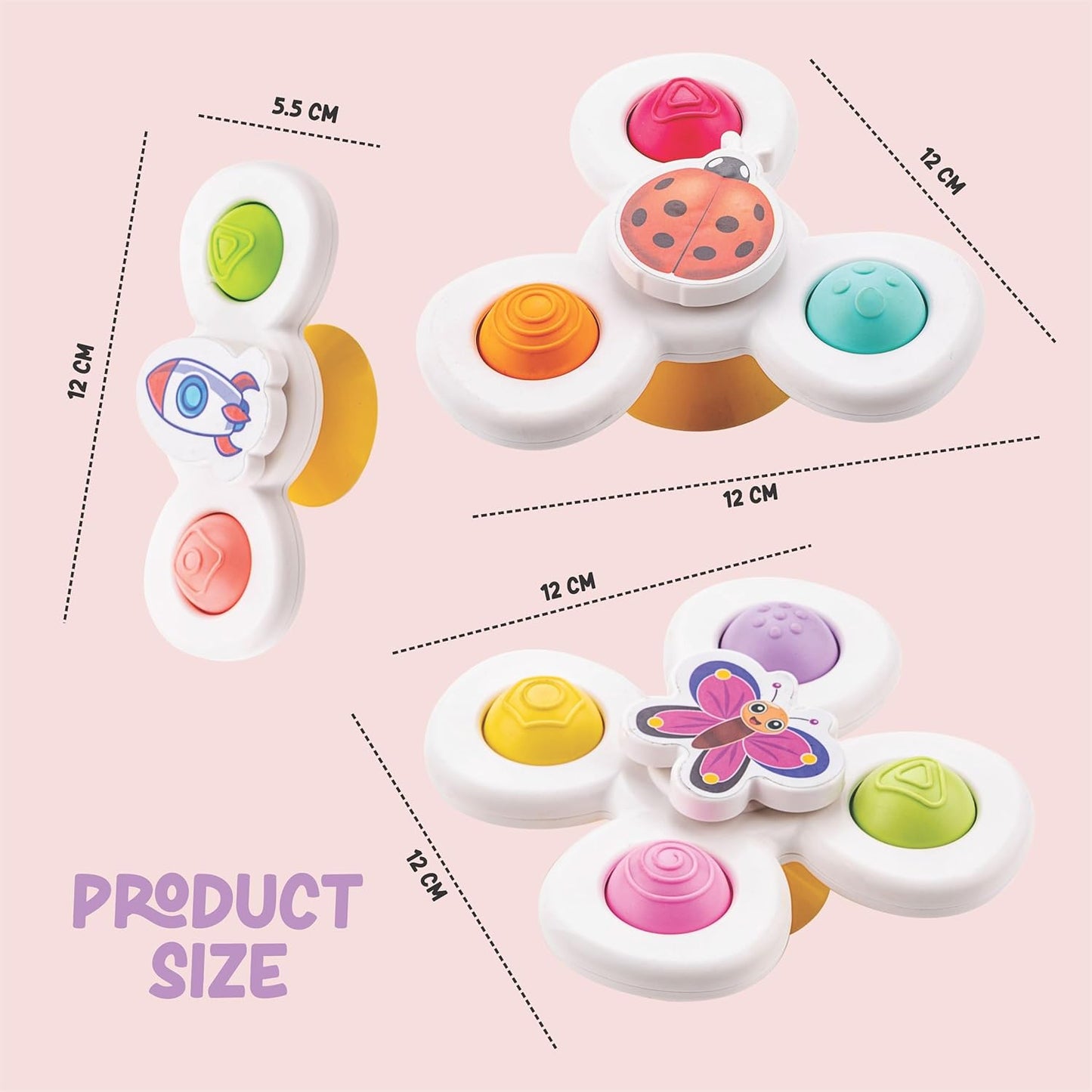 White Baby Spinner Toy Set Sensory Suction Spin Toys (3 Pc Set)