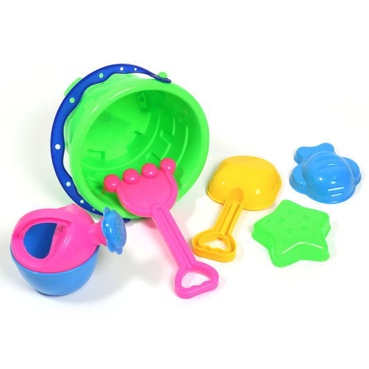 4486 Sand Game Castle Building Plastic Beach Toy Set For Kids Summer Fun Creative Activity Playset Gardening Tool With Accessories Bucket-pack Of 6 Pcs