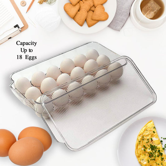 Plastic 18 Cavity Egg Storage Box Or Egg Trays For Refrigerator With Lid Handles High Quality Rectangular Egg Tray Box For 18 Egg (1 Pc)