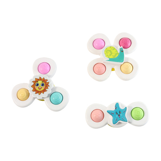 White Baby Spinner Toy Set Sensory Suction Spin Toys (3 Pc Set)