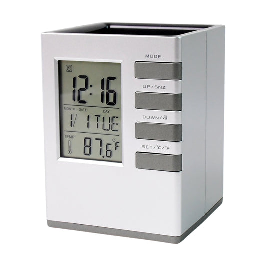Multifunction Cube Digital Desk Clock With Pen Holder (1 Pc)