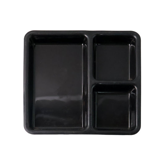 Plastic Multi-compartment Meal Serving Tray 3-section Rectangular Dining Plate (1 Pc Black)