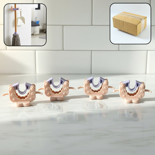 Wall Mounted Broom Mop Holder Clips (4 Pc Set)