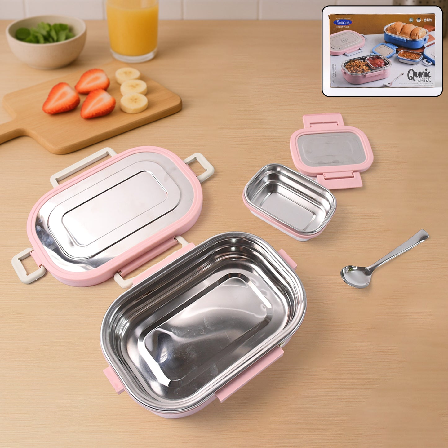 5588 Miracle Carry Lunch Box Microwave Safe Lunch Box With Insulated Bag 2 Compartment Lunch Box (400 Ml 2 Pc)