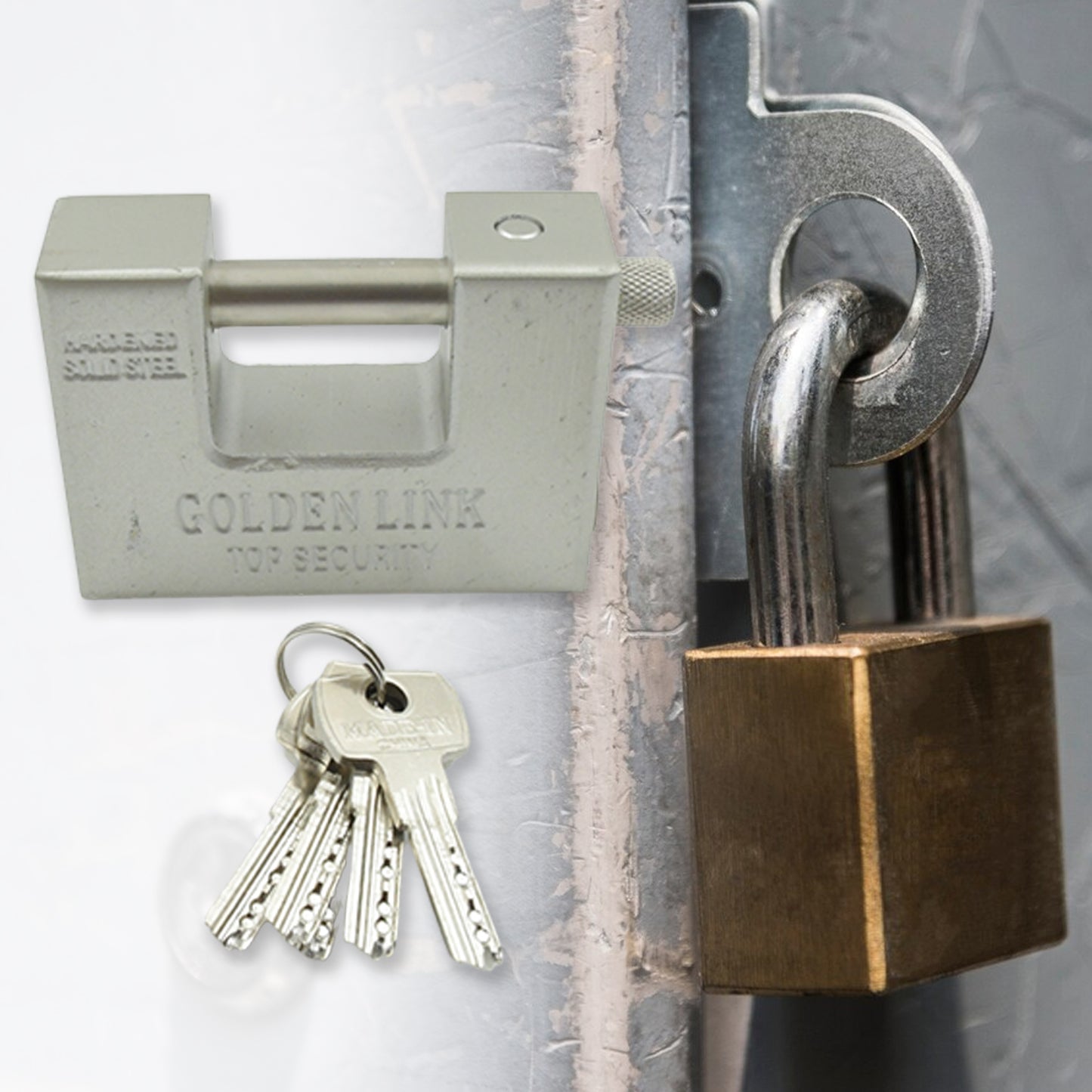 9323 Stainless Steel Padlock Rectangular Shape Hardened Steel High Resistance With 5 Keys Door Lock For Home Dormitory Waterproof Antirust Anti-theft Padlocks Outdoor Gate Shed Locks Warehouse Big Door Drawer Lock (94 Mm)