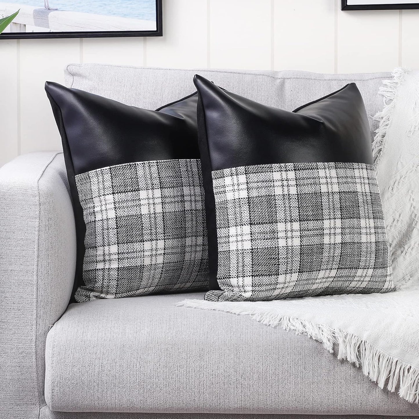 Pillow Covers Cushion Cases Soft Leather And Cotton (23 22 Inch 1 Pair 2 Pc)