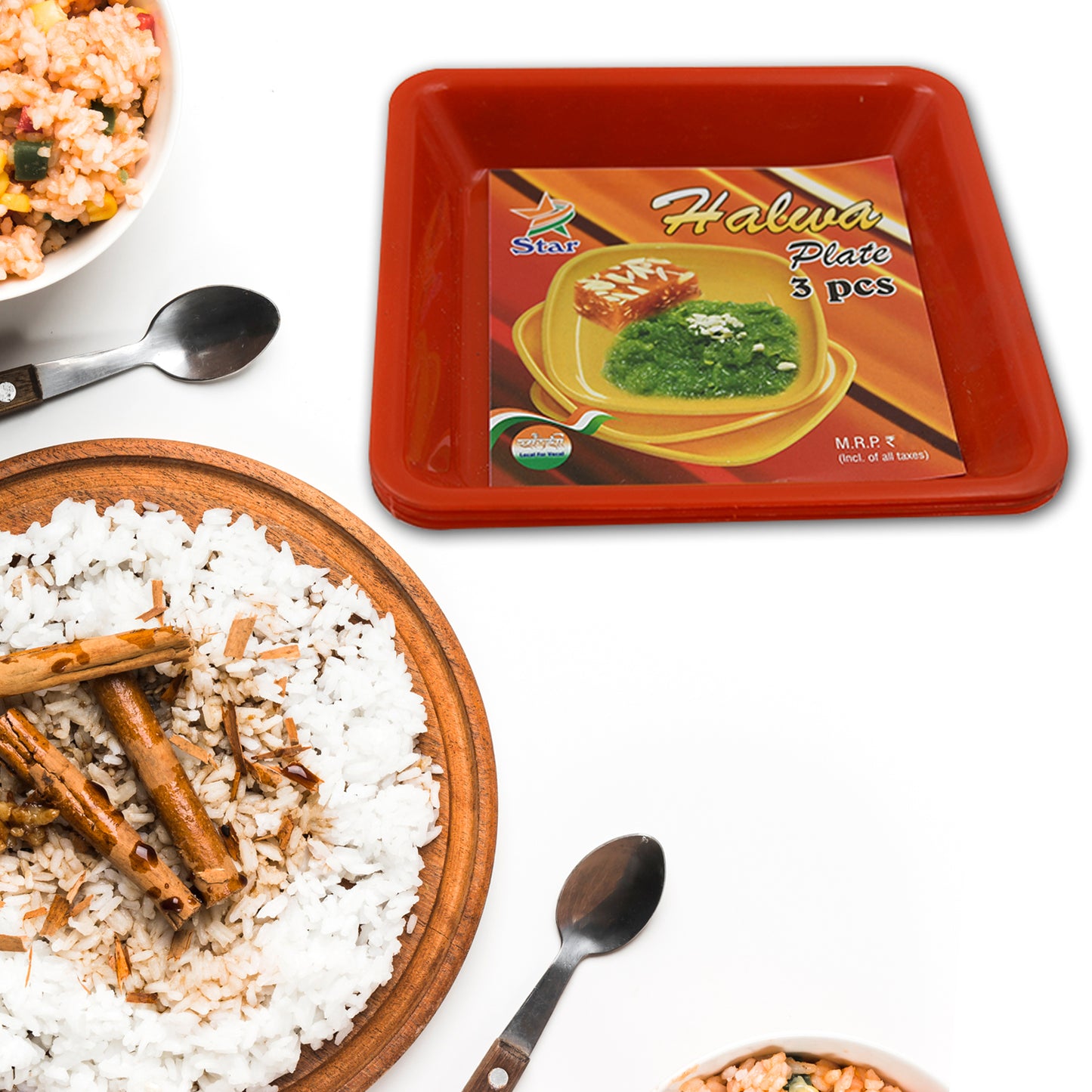 5563 Square Plastic Halwa Dinner Plate Snacks Breakfast Restaurant Serving Trays Home School Coffee Hotel Kitchen Office (3 Pcs Set)