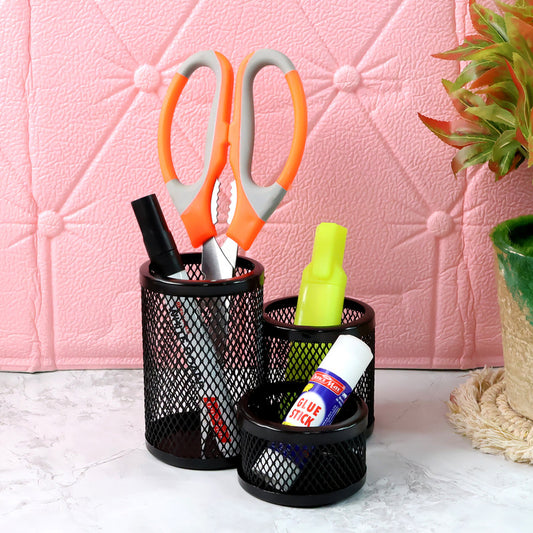 Khyati Trio Metal Mesh Pen Stand 3-in-1 Round Desk Organizer Set