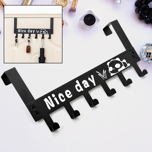8536 Heavy-duty Carbon Steel Cartoon Nice Day Over Door Hook Hanger Rack Towel Hanger Removable Door Hook Coat Scarf Cloths Hanger (1 Pc 6 Hook)