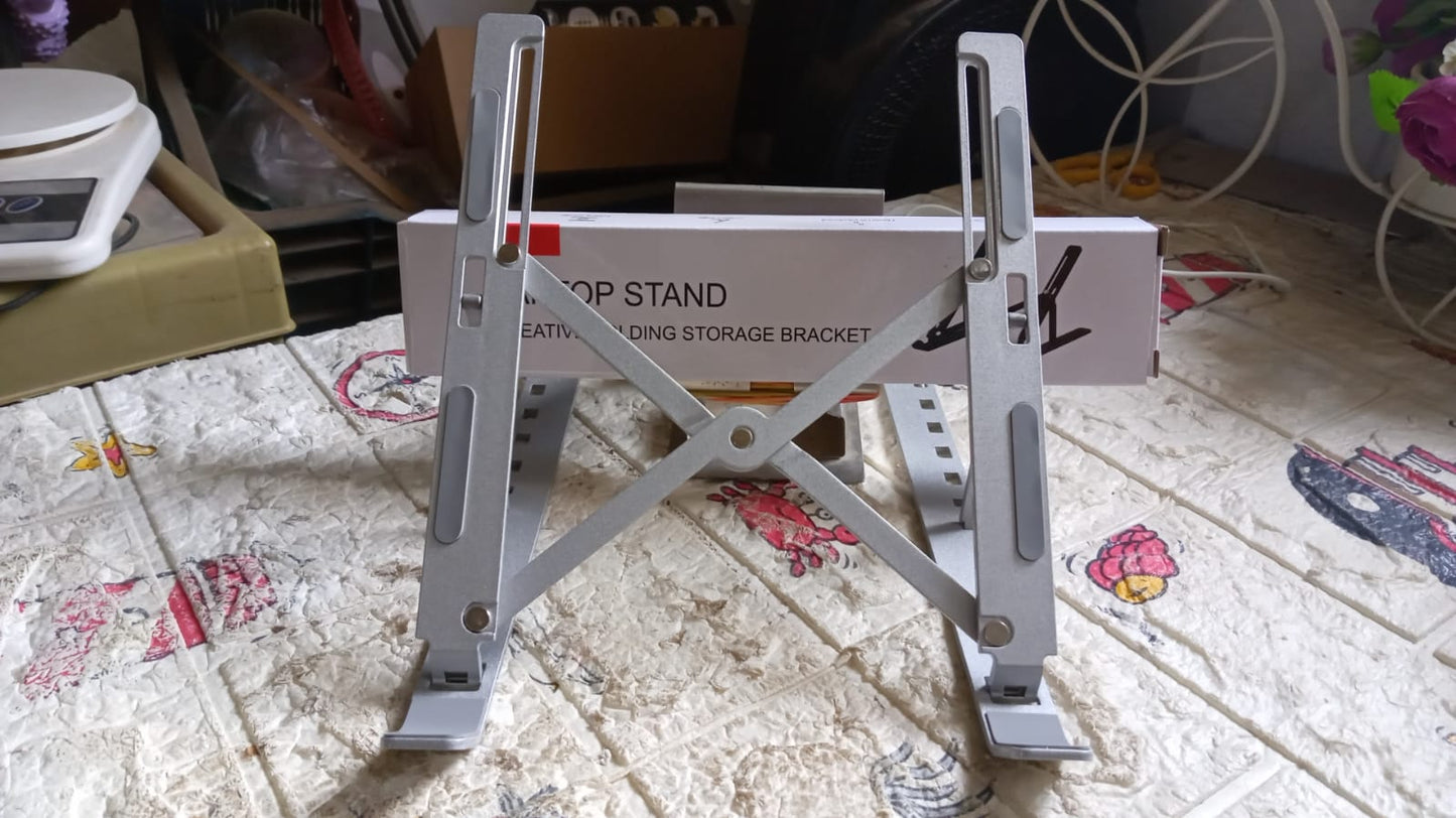 12874 Laptop Stand For Desk Metal Portable Laptop Stand With 6 Adjustable Angles Laptop Riser Phone And Tablet Stand Compatible For All Laptop