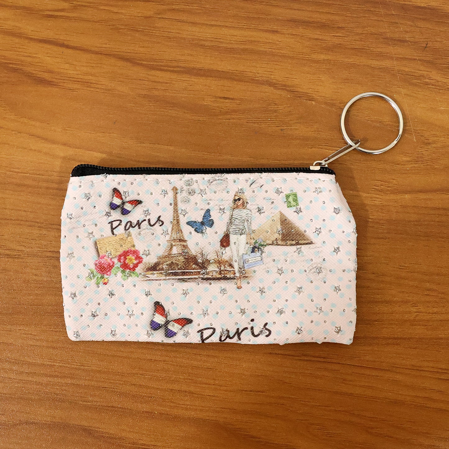 Small Paris Print Zipper Coin Stationery Pouch (1 Pc)