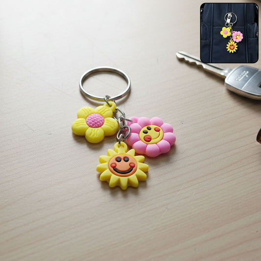 Cute Flower  Smiley Face Cartoon Keychain (1 Pc)