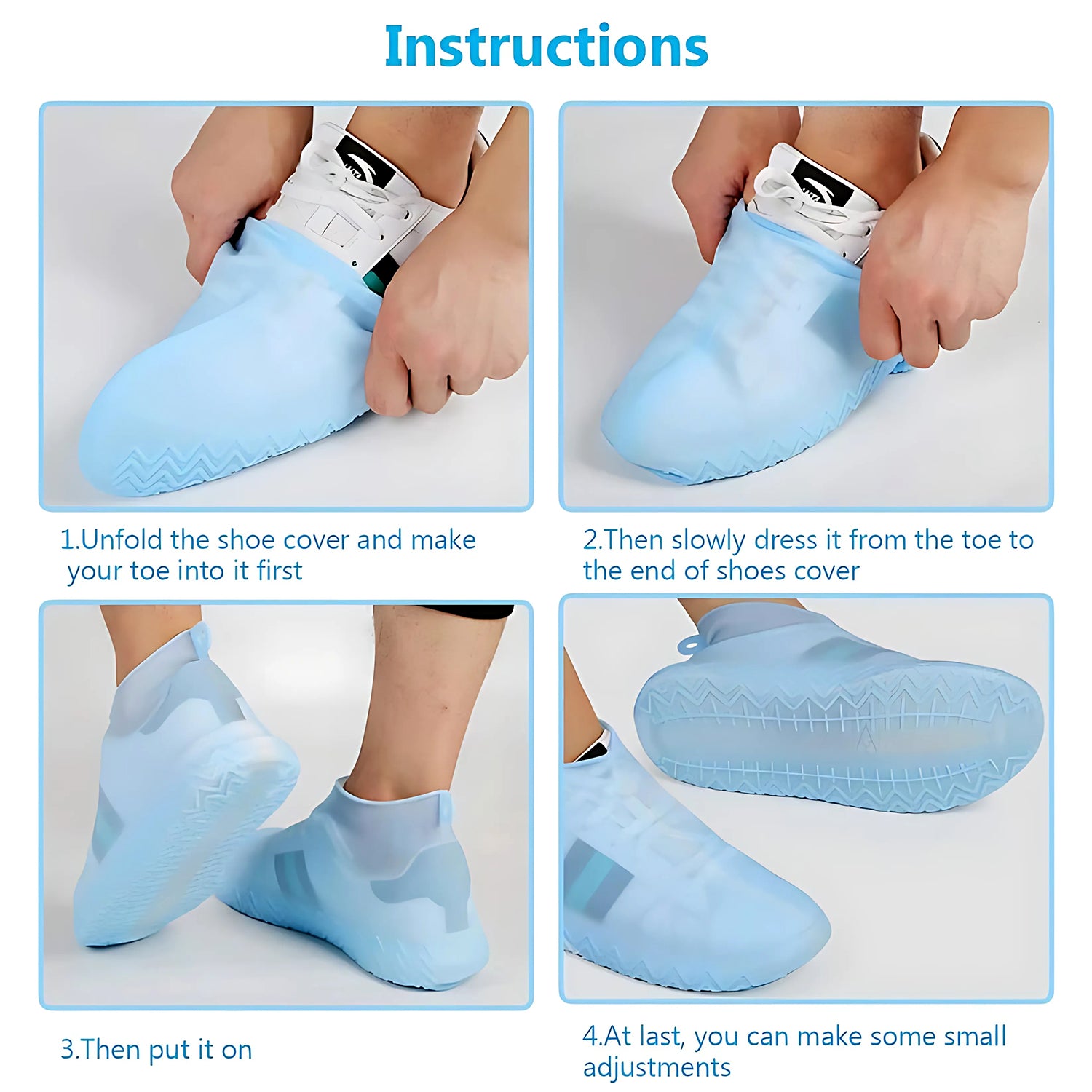 Blue Non-slip Silicone Rain Reusable Anti Skid Waterproof Fordable Boot Shoe Cover (1 Pair)