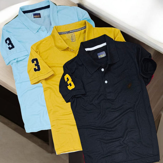 Polo Neck T-Shirt for Men (Multicolor, M) (Pack of 3)