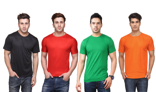 Ketex Polyester Dri-Fit Half Sleeves Round Neck T-Shirt ( Pack of 4 )