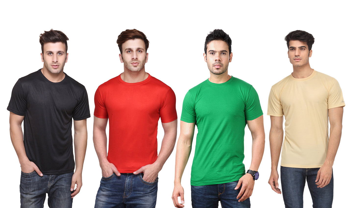 Ketex Polyester Dri-Fit Half Sleeves Round Neck T-Shirt ( Pack of 4 )