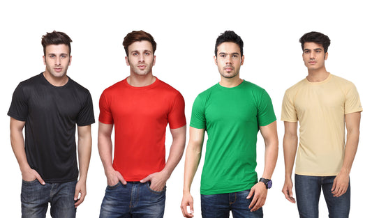 Ketex Polyester Dri-Fit Half Sleeves Round Neck T-Shirt ( Pack of 4 )