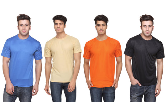 Ketex Polyester Dri-Fit Half Sleeves Round Neck T-Shirt ( Pack of 4 )