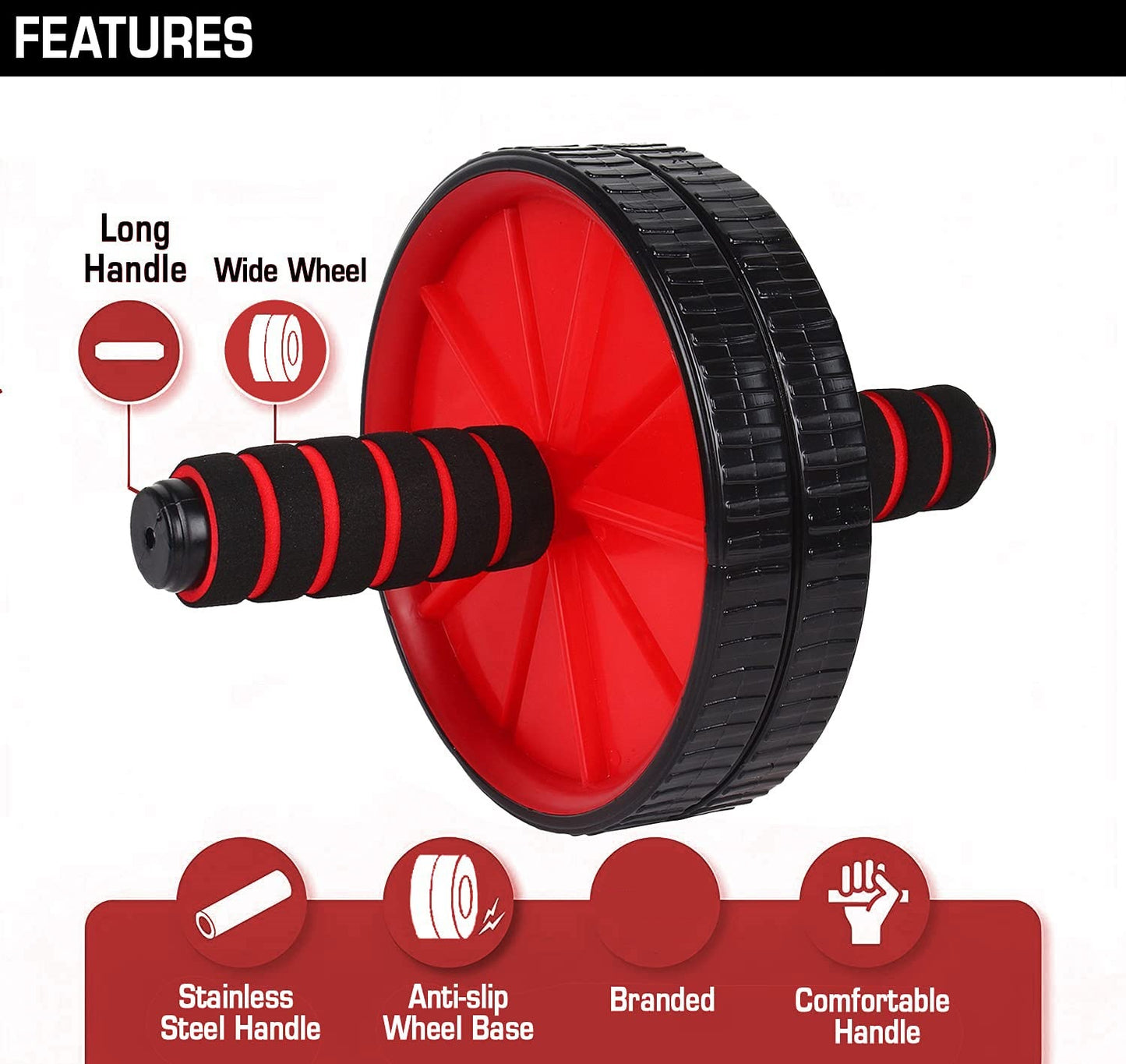 Premium Abs Roller for Men & Women Stomach Abs Roller Wheel for Home Workout, Gym Ab Roller for Men Abs Workout Equipment for Abdominal Ab Roller Home Exercise Equipment with Knee Mat -(Red & Black)
