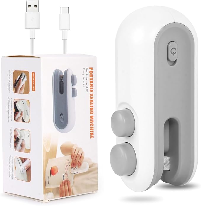 Portable Mini Sealing Machine 2 in 1 USB Rechargeable Magnetic Heat Sealing and Cutting Bag Sealer, Plastic Bag Sealing Machine, Multicolour
