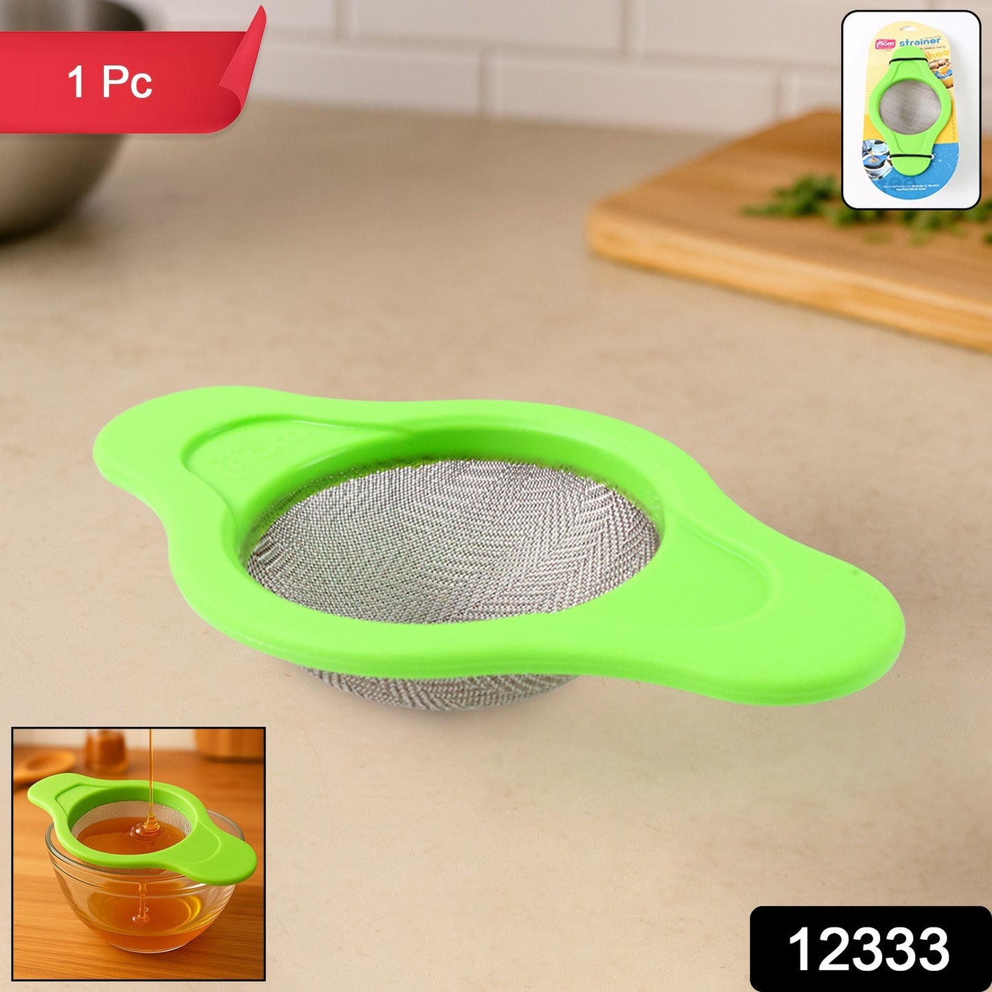 Stainless Steel Mesh Strainer With Dual Handle Plastic Frame (1 Pc)