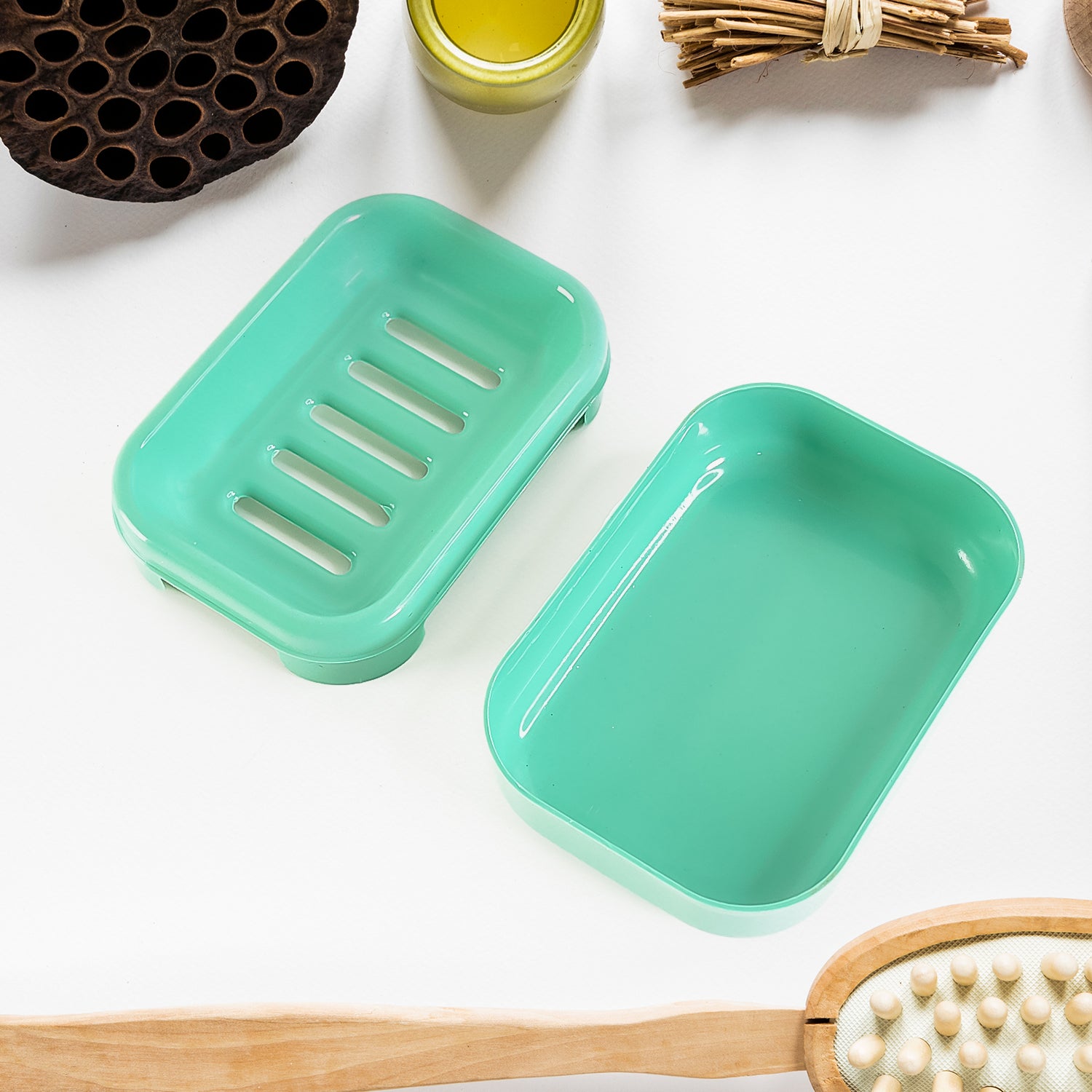 Premium Quality Rectangular Aqua Green Plastic Soap Case (1 Pc)