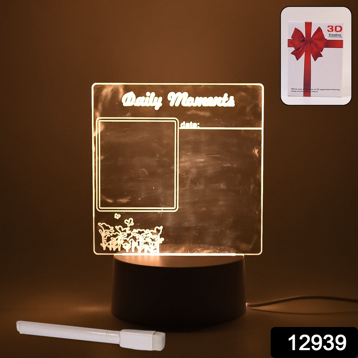 12939 Creative Visualization Lamp 3 Dacrylic Decorative Lamp For Creative Keeps Notes Drawing Table Lamp For Home Decor  Bedroom  Gift  Office Decoration  Erasable Board (Heart-shape  1 Pc)