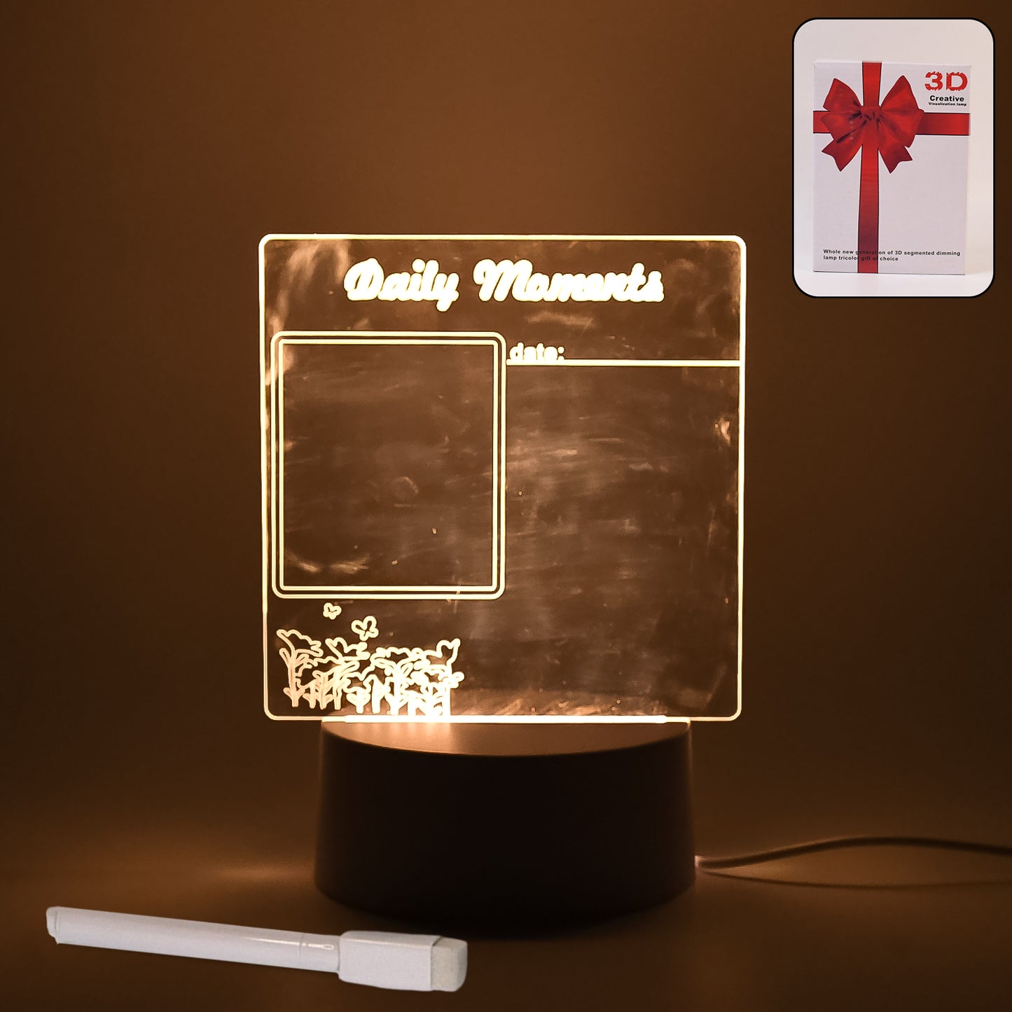 12939 Creative Visualization Lamp 3 Dacrylic Decorative Lamp For Creative Keeps Notes Drawing Table Lamp For Home Decor  Bedroom  Gift  Office Decoration  Erasable Board (Heart-shape  1 Pc)