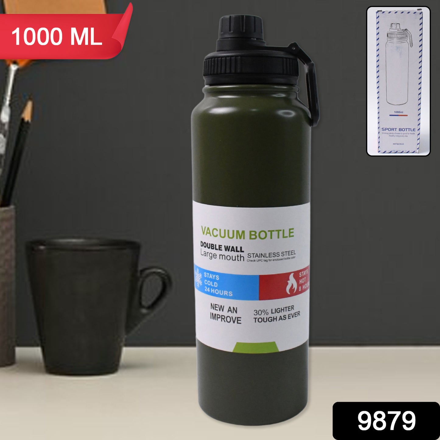 Stainless Steel Double Wall Vacuum-insulated Drink Water Bottle (1000 Ml  Mix Color)