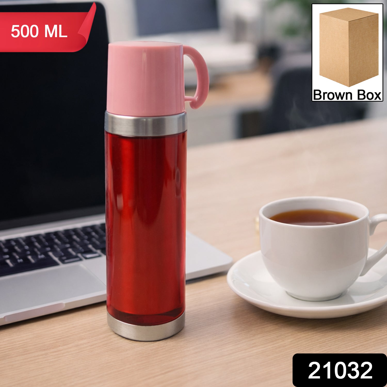Insulated Travel Mug Bottle With Handle Lid (500 Ml)