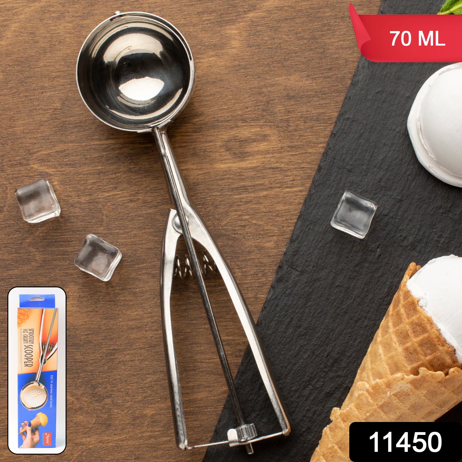 Premium Stainless Steel Ice Cream Scoop With Trigger Release Approx 70 Ml Capacity