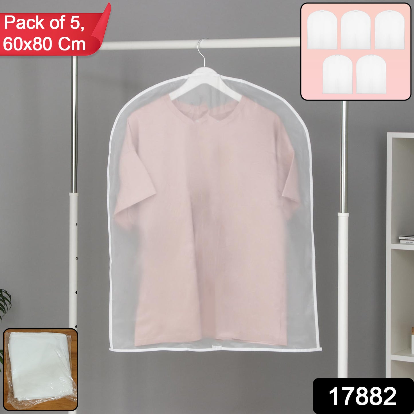 Short Hanging Garment Storage Cover Pack Of 5 (60  80 Cm)