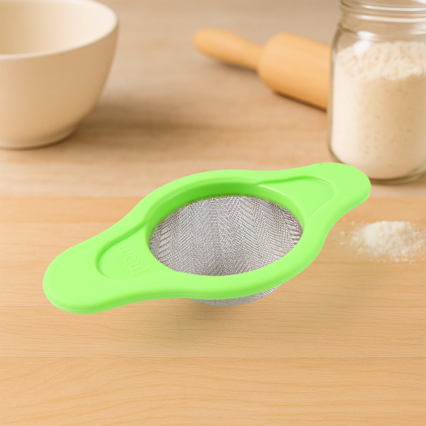 Stainless Steel Mesh Strainer With Dual Handle Plastic Frame (1 Pc)