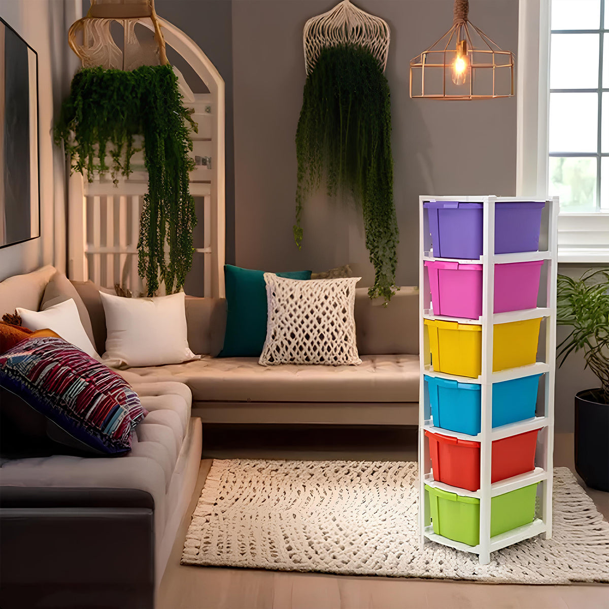 Multi Coloured Drawer Stack 6-layer Multi-colored Plastic Storage Drawer Cabinet – ANDRO VAULT