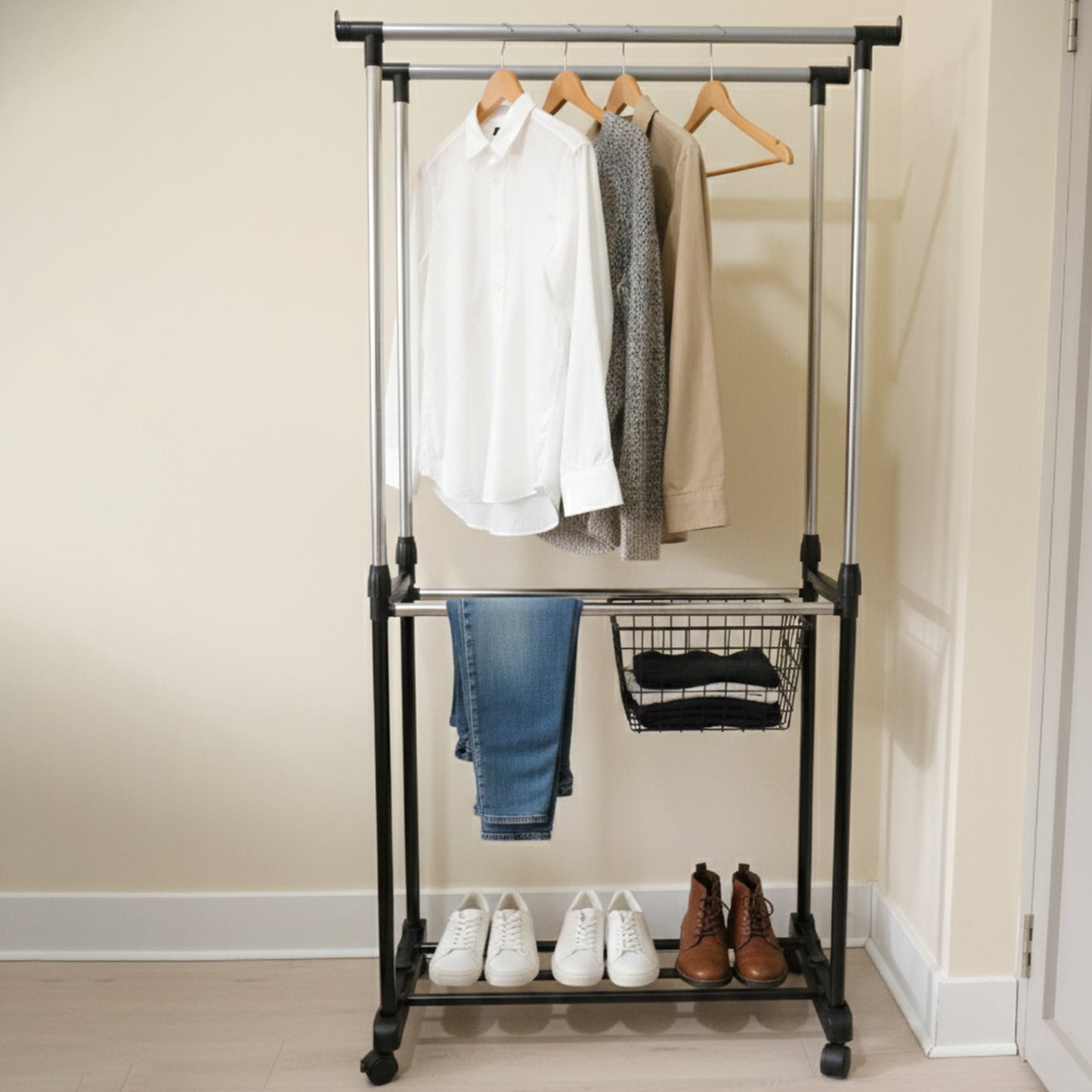 Double Pole Adjustable Garment Stand (1 Set)